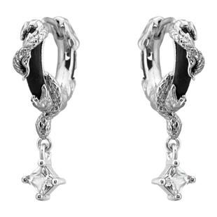 原创设计皮革银蛇耳环暗黑肌理感耳圈小众高级辣妹耳扣中性耳饰