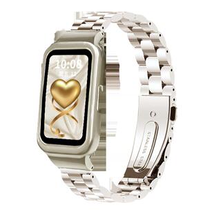 适用华为手环9/8/7/6pro表带金属三株钢腕带夏天华为10/9智能运动手环荣耀7/6nfc手腕带六七八代band9替换带