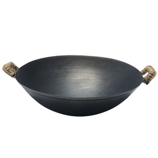 老式双耳生铁锅传统圆底加厚铸铁锅无涂层尖底不粘炒菜锅燃气家用