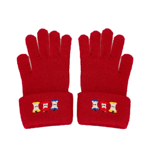 可爱苹果刺绣露指针织可触屏手套女2025新款冬天保暖防寒骑行分指