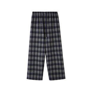 三福加绒裤子2025新款冬季宽松bf慵懒风格子阔腿休闲裤女装513111
