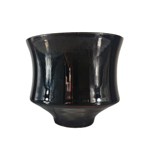 新中式黑色釉轻奢陶罐高脚花瓶手工水养无孔花盆酒店会所玄关摆件