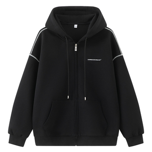 迈特优撞色空气层连帽开衫卫衣外套男女春季2026新款宽松潮牌上衣