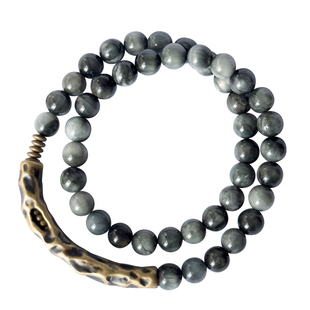 卓岸林原创复古鹰眼石双层手链中性 个性多圈石珠子手串 百搭饰品