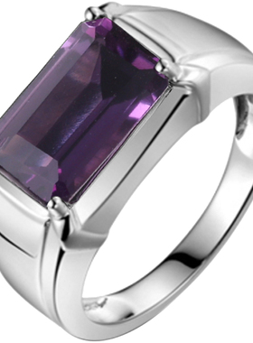天然紫水晶银戒指男小众设计