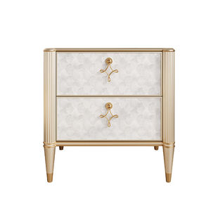 全实木床头柜卧室床边柜轻奢简约高级贝壳小型床头置物柜收纳储物