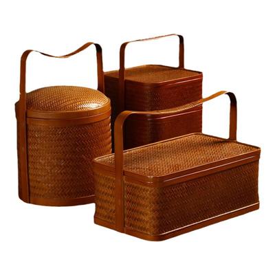 竹编复古竹篮多层提盒仿古糕点盒