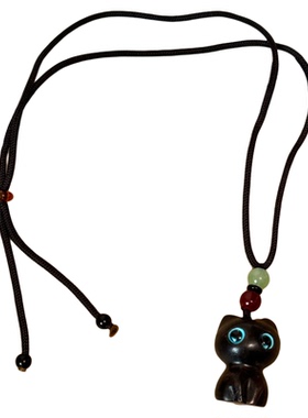 复古檀木猫咪吊坠项链女秋冬新中式长款毛衣链可爱挂脖民族风配饰