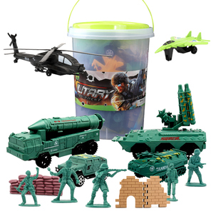 JEU旧义海陆空模型玩具兵人套装桶装 坦克飞机军事儿童生日礼物