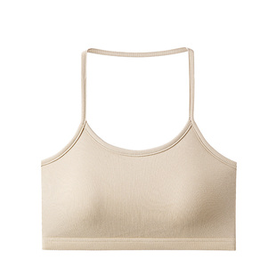 挂脖子文胸罩一体式女内衣夏季薄款无钢圈带胸垫黑色背心吊带抹胸