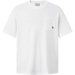 CHINISM丨CH幸运之符刺绣口袋白色短袖T恤男夏季宽松男士半袖