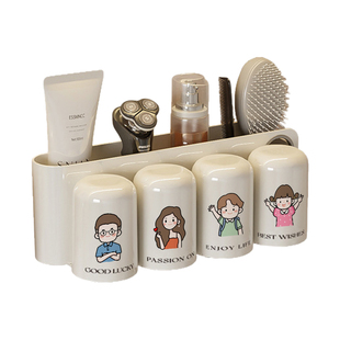 家庭牙刷架子置物架儿童杯子漱口杯壁挂一家三口四口牙杯刷牙套装