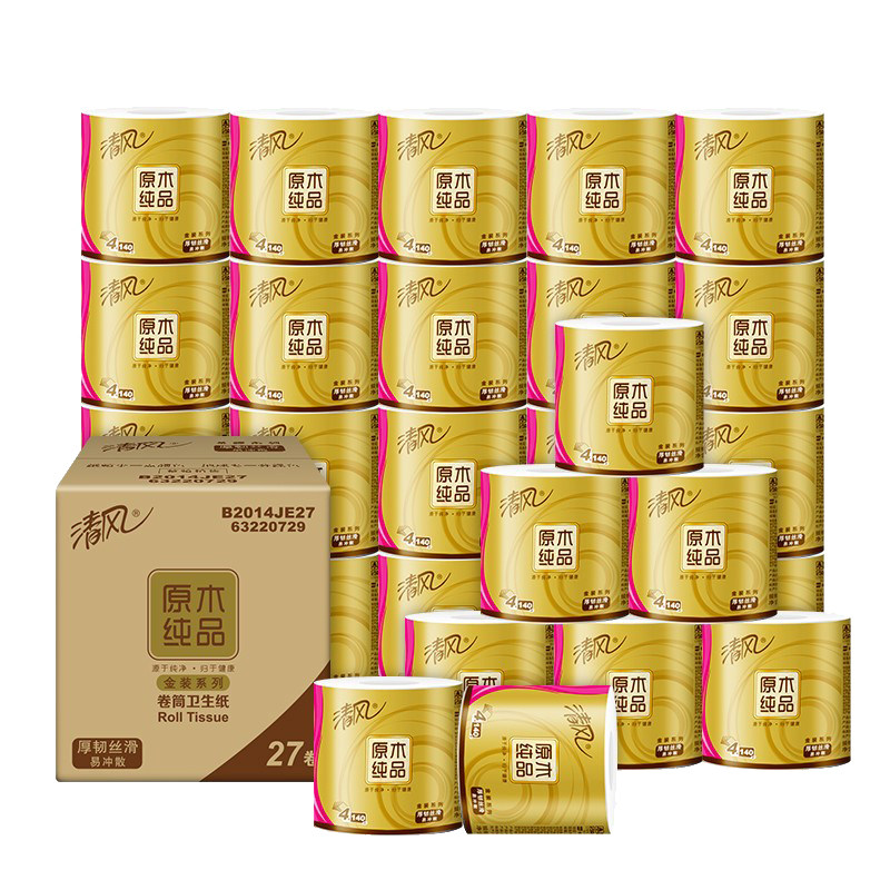 清风金装卷纸4层140g27卷整箱