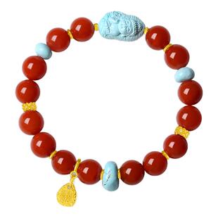 天然南红玛瑙原矿绿松石手串女款瓦西料柿子红扎基拉姆宝宝佛手链