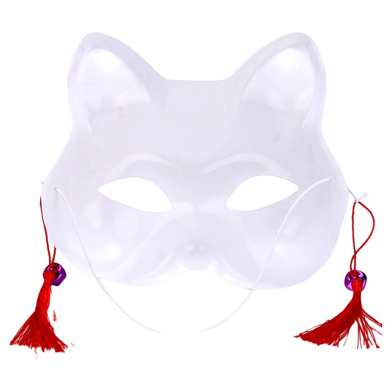 爆款日式半猫脸和风铃装扮狐狸面具cosplay儿童白色手绘制作道具