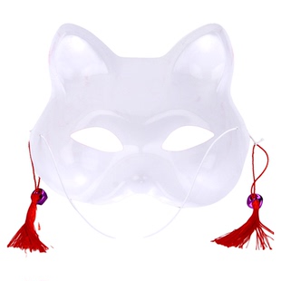 爆款日式半猫脸和风铃装扮狐狸面具cosplay儿童白色手绘制作道具