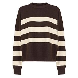 sdeer圣迪奥女装25年新品罗纹圆领撞色条纹宽松针织衫S254Z3519