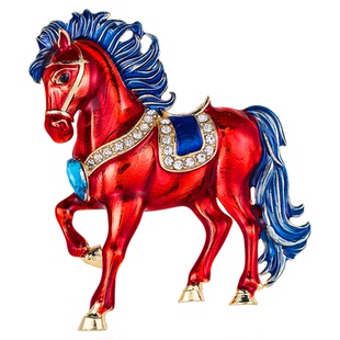 高档时尚珐琅骏马胸针创意个性合金滴油动物别针男士西装胸花批发