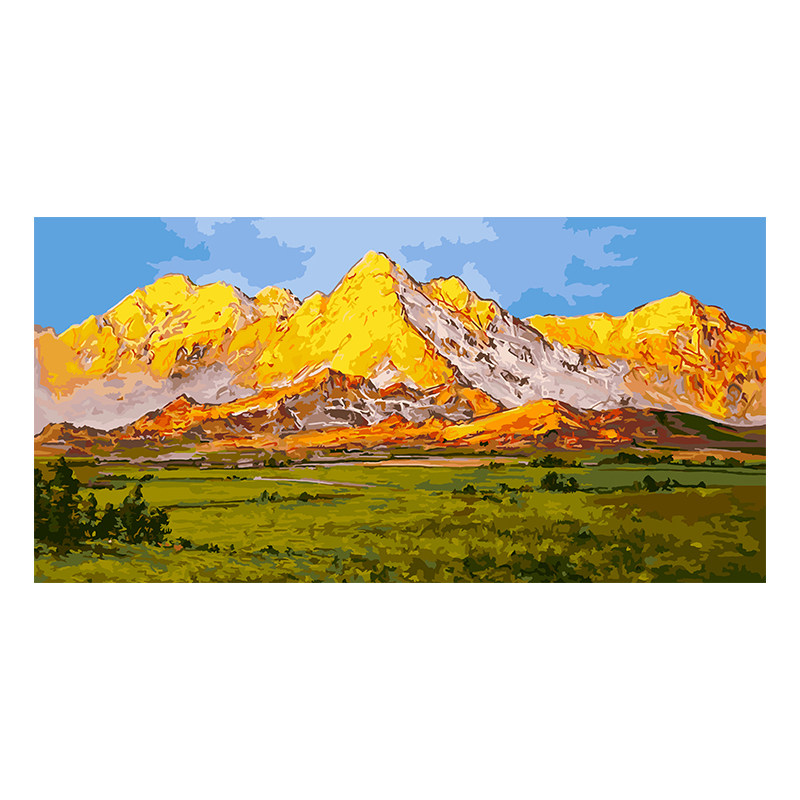 自油自画大尺寸日照金山填色油画
