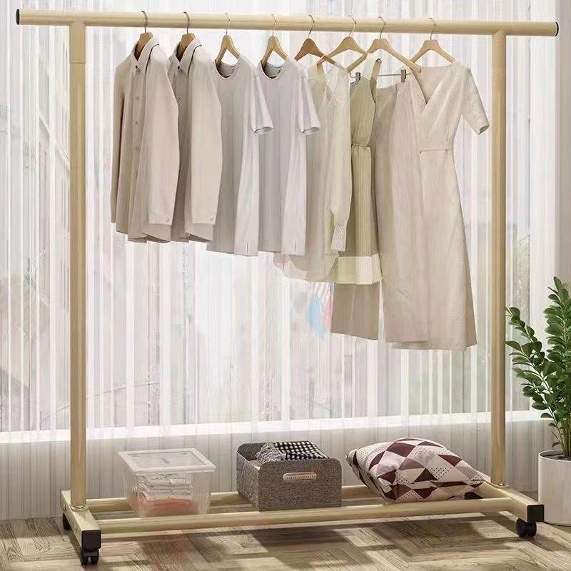 晾衣架落地家用卧室奶油风凉简易衣帽架衣服移动晒宿舍室内挂折叠