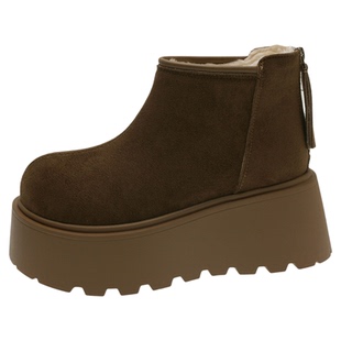 松糕厚底短靴女2025新款冬季加绒勃肯雪地靴增高外穿东北保暖棉鞋