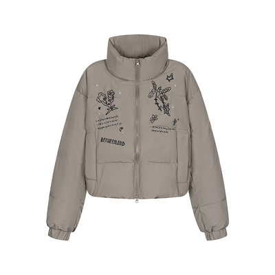 冬季短款90白鸭绒印花羽绒服