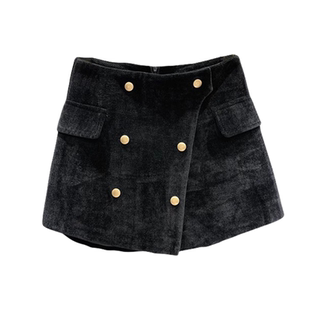 2025秋冬新款双排扣设计感灯芯绒短裙裤女高腰显瘦a字包臀半身裙