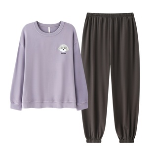 睡衣春秋季德绒保暖女士长袖休闲可外穿家居服时尚加绒套装秋冬款