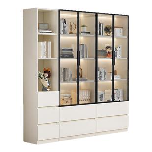 实木书柜一体整墙定制玻璃柜客厅落地酒柜书房组合书架家用展示柜