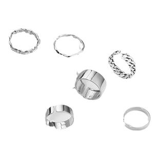 韩国简约叠戴组合戒指女925纯银ins个性学生简约线条开口食指环潮