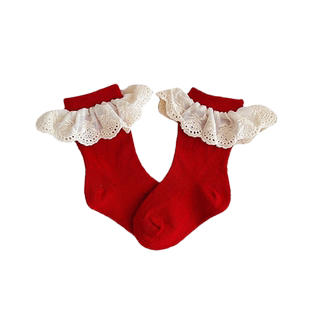 宝宝袜子春秋韩版可爱公主花边袜女童婴儿中筒袜秋天新生儿长筒袜