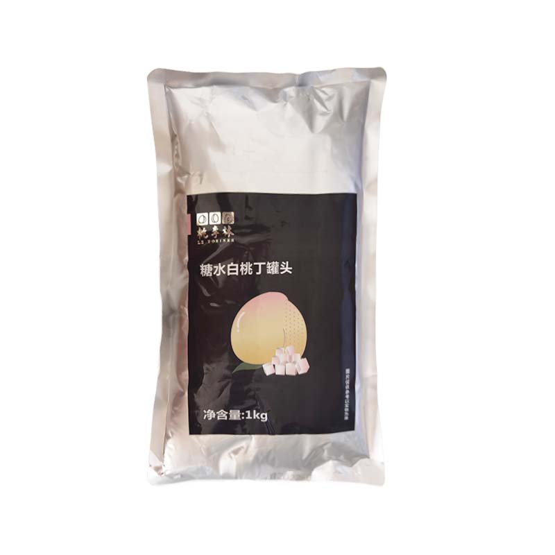 桃李林糖水白桃丁臺灣一芳水果茶商用桃桃白桃丁即食袋裝1kg