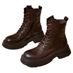 星期六百搭厚底舒适时尚马丁靴女2025年秋季新款前系带短靴【直】