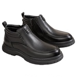 奥康加绒皮鞋男真皮正品冬季加棉保暖一脚蹬棕色高帮头层牛皮男鞋