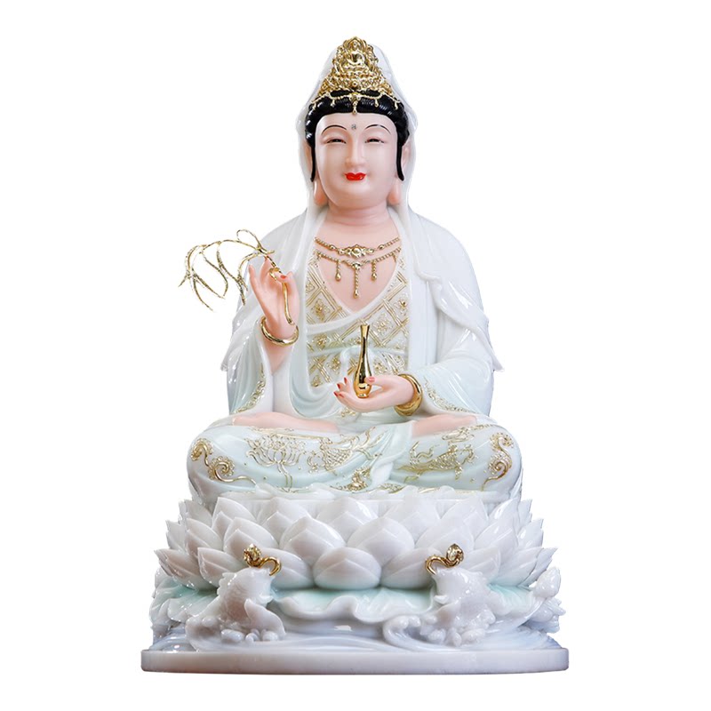 汉白玉实心观音佛像娑婆三圣坐像