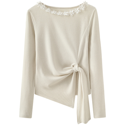 慕兔法式立体花朵长袖针织衫