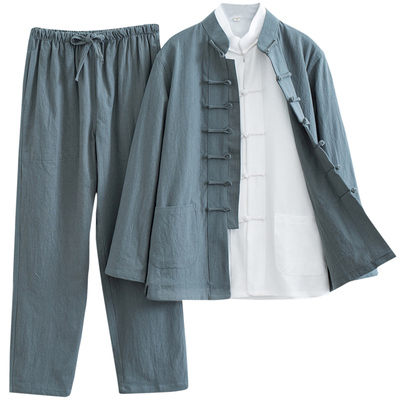 棉麻唐装超值三件套复古盘扣