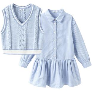 巴拉巴拉女童连衣裙套装中大童纯棉针织衫马甲裙子儿童洋气春秋款