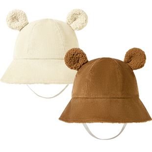 伊米伦宝宝帽子加绒渔夫帽秋冬季保暖男童女童可爱小熊帽防风保暖
