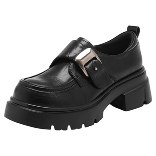 星期六百搭厚底乐福鞋女2025新款英伦风不累脚单鞋黑色增高小皮鞋