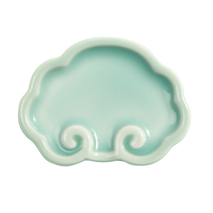 青润雅瓷祥云笔掭 毛笔笔掭瓷砚瓷器墨块砚台墨碟文房四宝青瓷