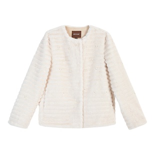 YINER音儿专选2026春季新款优雅奢感短款钉珠环保仿皮草外套