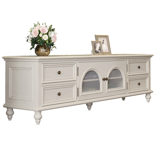 森趣美式白色实木茶几电视柜组合小户型客厅现代简约收纳柜储物柜