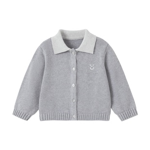 【新品】papa爬爬冬季宝宝毛衣针织衫男女宝加厚保暖羊绒翻领开衫