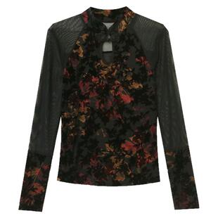 加绒网纱打底衫女2026秋冬新款性感镂空盘扣长袖T恤紧身内搭上衣