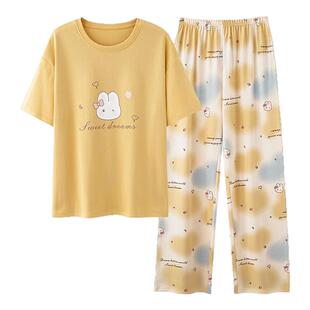2026夏季新款女士睡衣纯棉短袖长裤全棉休闲凉感可外穿家居服套装