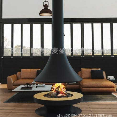 真火燃木酒精吊炉取暖装饰款别墅轻奢型商用家用悬挂式喇叭壁炉