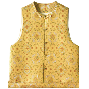 兔戏蹴鞠织金宋锦桑蚕丝新中式对襟马甲外套真丝国风上衣开衫女春