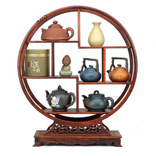 红酸枝老红木圆形扇梅花多宝架博古架格奇石玉器古玩茶壶架置物格