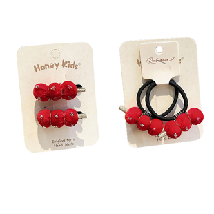 2026新年红色糖葫芦儿童发夹过年毛绒球头饰女童刘海夹宝宝发饰